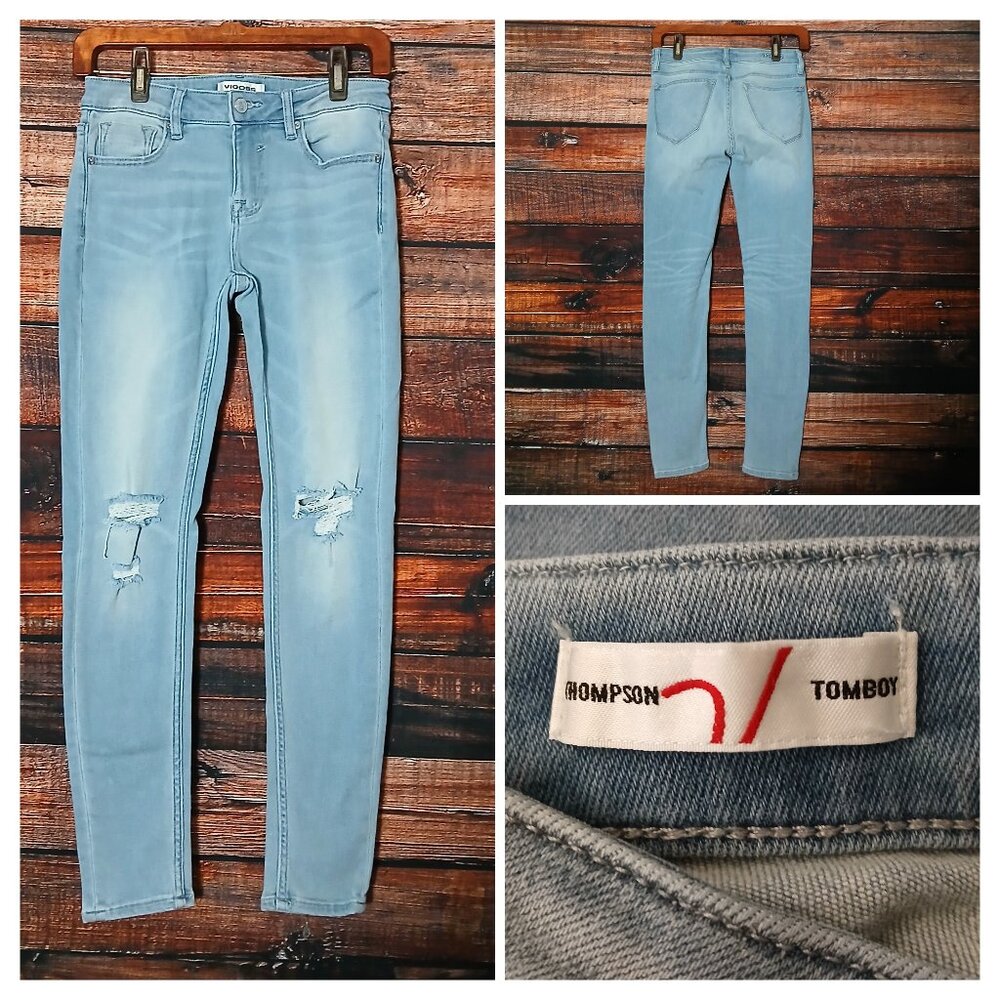 Vigoss Jeans 25 Thompson Tomboy Light Wash Denim Distressed Stretch